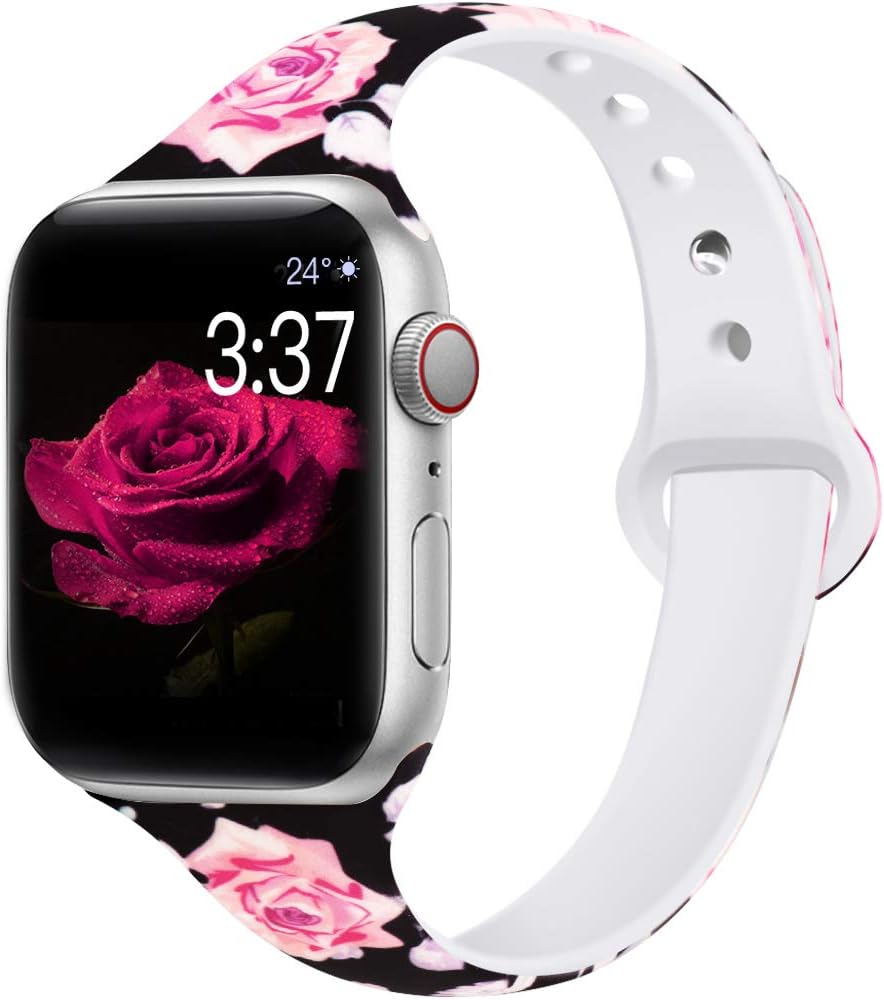 Kaome Floral Bands Compatible for App le Watch Band 38mm 40mm 44mm 42mm Fadeless Pattern Printed Replacement Band Wristband for iWatch Series 5 4 3 2 1, for Women Men Kids
