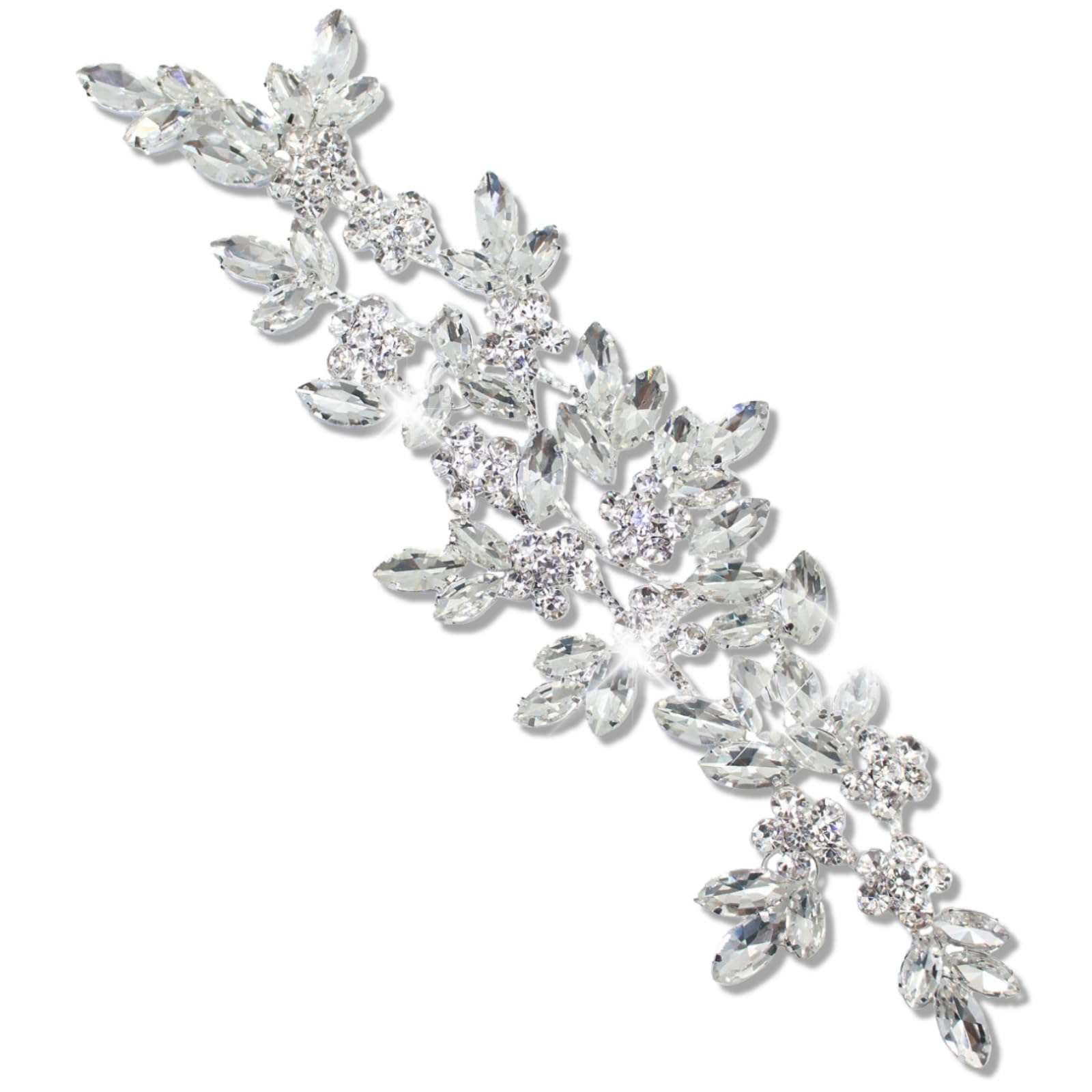 Photo 1 of PEARLY JUN Rhinestone Applique Crystal Applique Patches DIY Beaded Bling Trim Sewing Clothes for Wedding Belt Craft Gowns Decoration Dresses Embellishments(YHZ00013-silver)