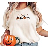 Embroideried Pumpkin Fall Halloween Shirts Women Thanksgiving Shirt Vintage Embroidery Fall Graphic Tee Tops