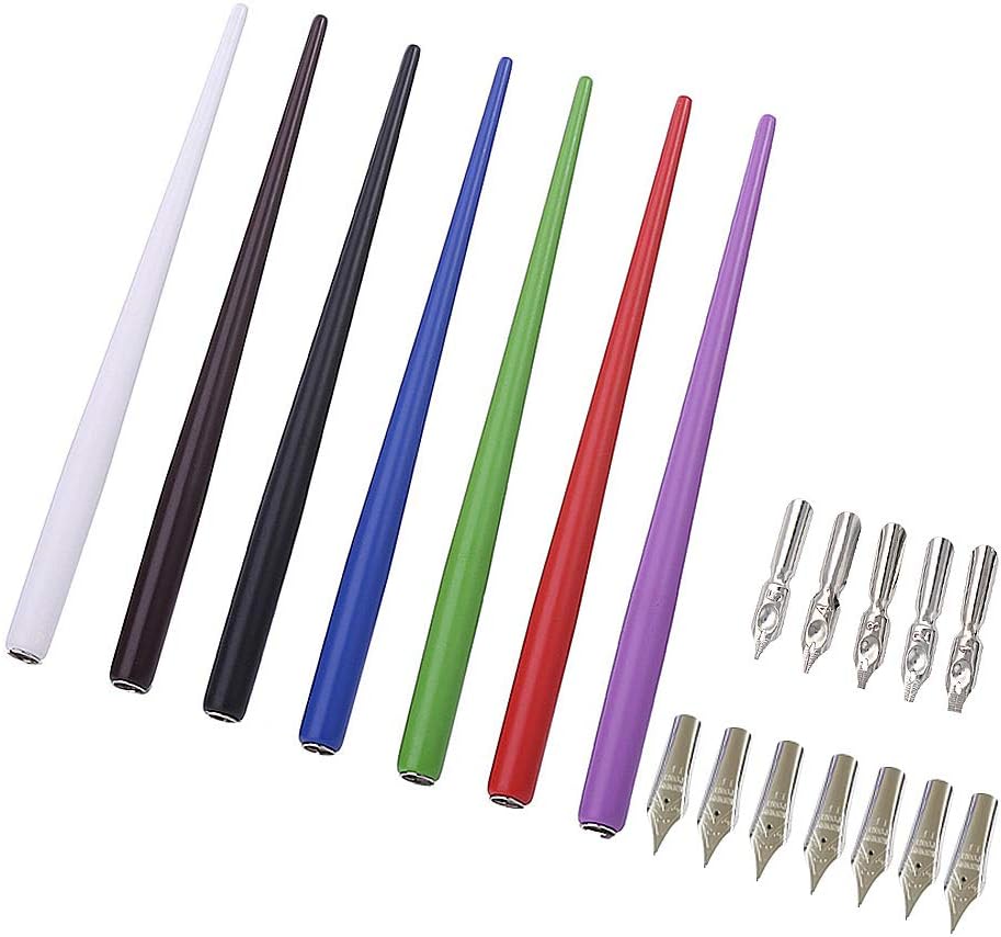 SIPLIV Professional Manga Gothic Pen Dip Pen Calligraphy Drawing Pen Kit, 7 Pen Holders Handles, 12 Nibs (7 Fountain Pen Nib