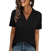 UNCLECAT V Neck Polo Shirts for Womens - Summer 2026 Short Sleeve Collared Tops Business Casual Blouses