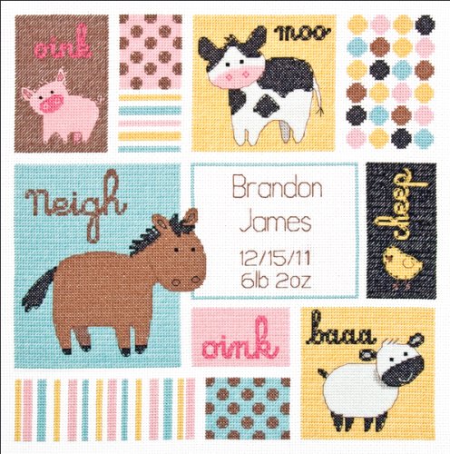 Baby Hugs Barn Babies Birth Record Counted Cross Stitch Kit-12"X12" 14 Count