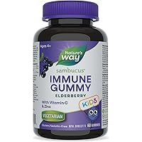 Nature's Way Sambucus Immune Cold and Flu Care Elderberry Gummies with Vitamin C and Zinc - Immune Support for Kids 4+, 60 Gu