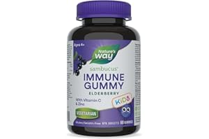 Nature's Way Sambucus Immune Cold and Flu Care Elderberry Gummies with Vitamin C and Zinc - Immune Support for Kids 4+, 60 Gu