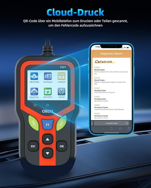 OBD2 Diagnosegerät, Diagnosegerät Auto, Auslesegerät Auto für Alle Fahrzeuge seit 1996 & Newer (Schwarz)