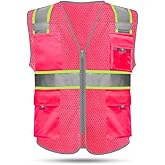 HYCOPROT High Visibility Mesh Safety Reflective Vest with Pockets and Zipper, Meets ANSI/ISEA Standards