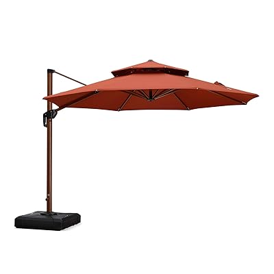 PURPLE LEAF 11 Peus Double Top De luxe Wood Patr&oacute; Patio Umbrella Offset Hanging Umbrella Cantilever Umbrella Mercat exterior Umbrella Garden Umbrella, Brick Red