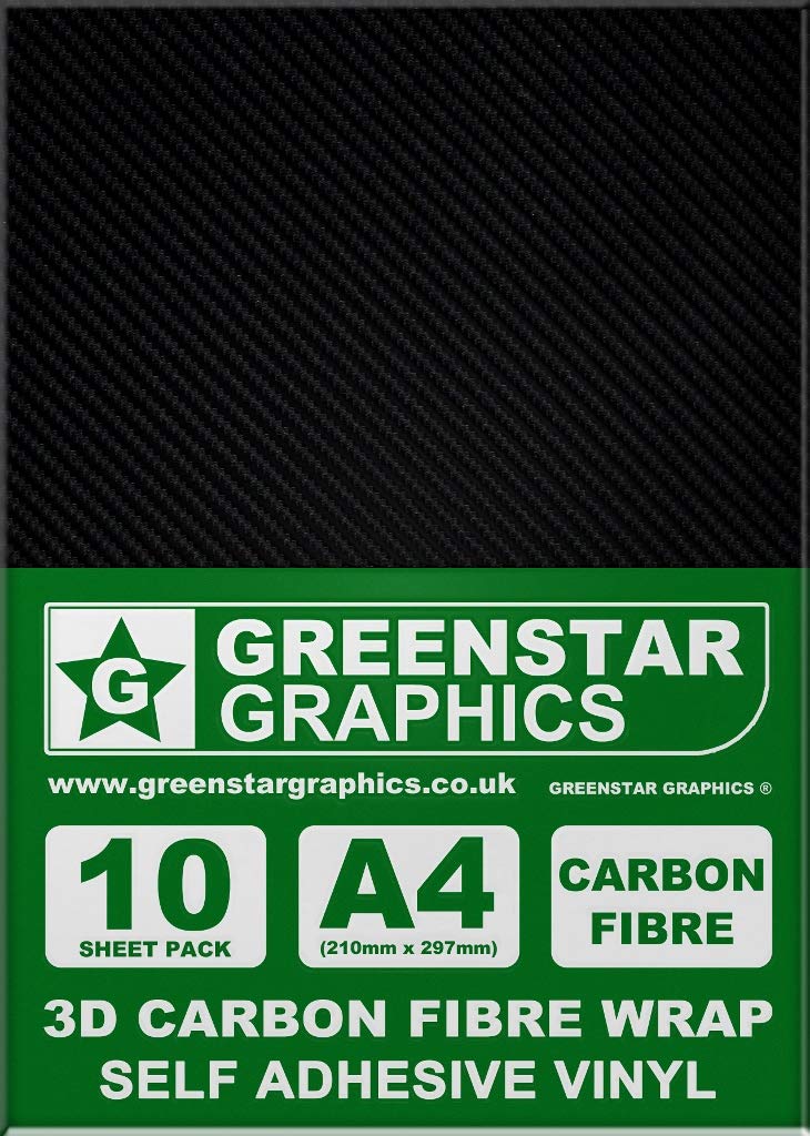 3D Carbon Fibre WRAP - A4 Self Adhesive Vinyl Wrap - 10 Sheet Packs - for Silhouette Cameo/Curio/Portrait, Cricut & Brother Scan N Cut 12” Hobby Craft Cutters GREENSTAR GRAPHICS ® (A4 Carbon Fiber)