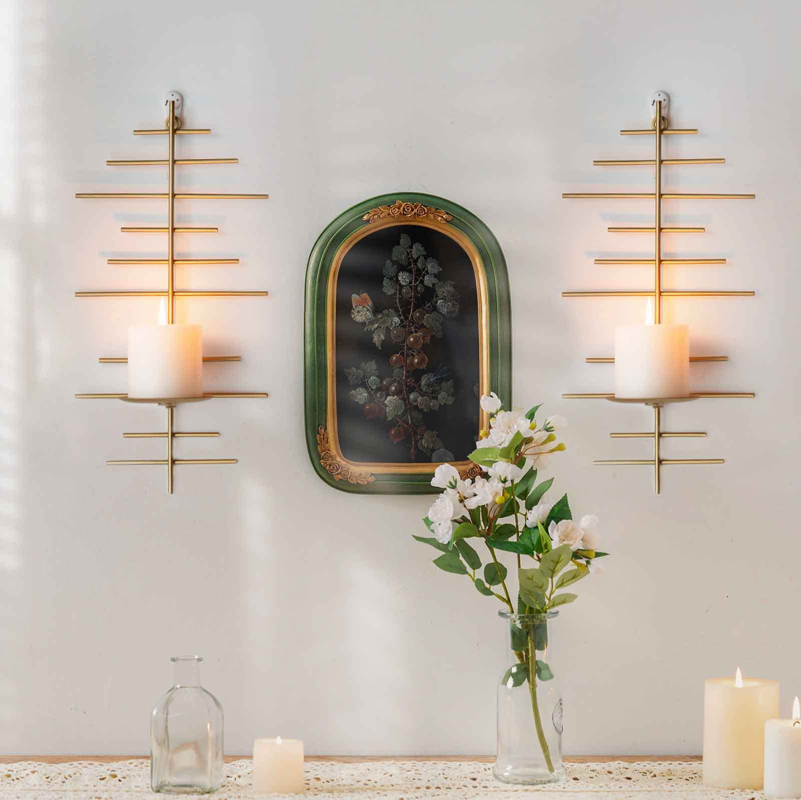 Photo 1 of AIM & GGKK Gold Metal Candle Sconce Holder,Hanging Wall Mounted Candle Sconces Holder, Wall Sconces Decor for Bedroom,Bathroom, Dining Room and Office(Set of 2)