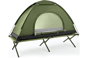 Yoojahow Single Person Camping Tent Cot, 75''l x 25''w x 16.5'' H Portable Camping Cots for Adults Ultralight Cot Tent Folding Camping Bed with Storage Bag for Outdoor Hiking Travel Home Picnic