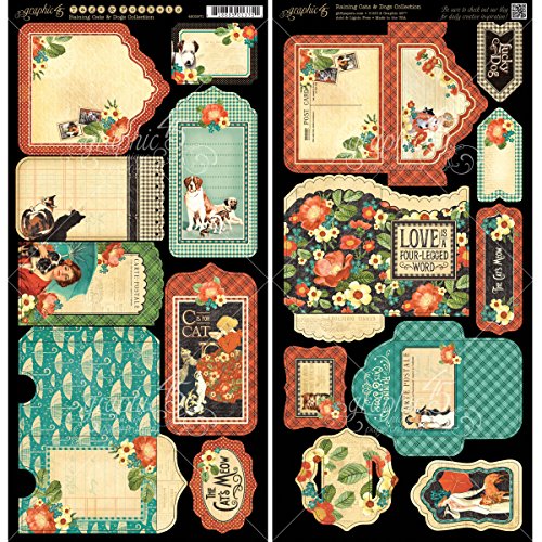 Graphic 45 Raining Cats and Dogs Cardstock Die-Cuts, Tags and Pockets