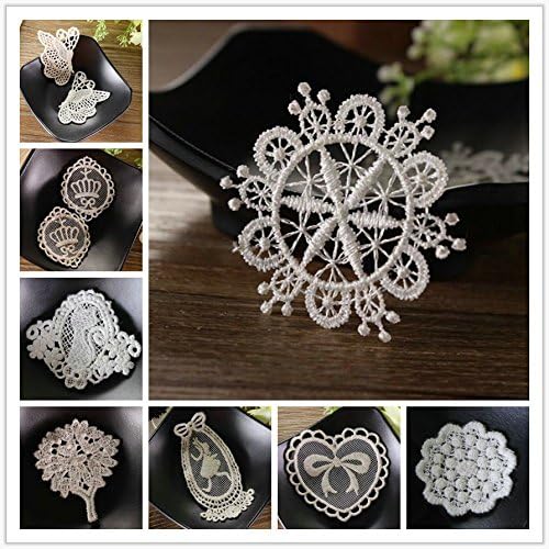 16Pcs Mixed Styles Sew on Fabric Flower Motifs Embroidered Applique Patch, Vintage Lace Snowflake Sticker Sewing Craft Decoration
