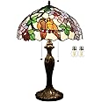 WERFACTORY Tiffany Style Table Lamp Double Birds Colorful Stained Glass Bedside Lamp 16X16X24 Inches Desk Light Metal Base Decor Bedroom Living Room Home Office S803 Series