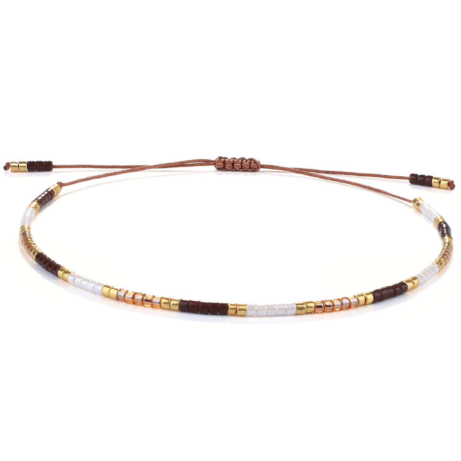 KELITCH New Miyuki Seed Bead Wrap Bracelets Woven Bohemian Friendship Bracelets Bangles for Women (Coffee White 08F)