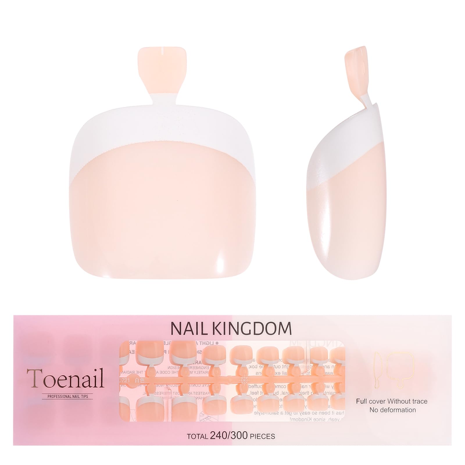 WUZIA Natural White French Tip Press-On Toenails Kit - 240Pcs Short Square Soft Glossy Toe Nails in 15 Sizes for Easy Salon DIY