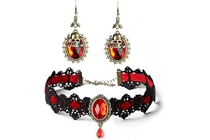 FUNOJOY Halloween Costumes Accessories Set for Women - Punk Snake Collar Necklace Bracelet,Vampire Crown Headband and Earrings Gothic Lace Choker Jewelry Halloween Cosplay Party Supplies