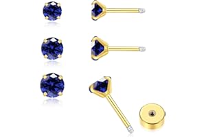 3Pairs CZ Stud Flat Screw Back Earring Studs for Women, Handmade 20G Hypoallergenic Screw Back Cartilage Helix Piercing Stud 