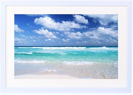 Amazon Co Jp ブルービーチの景色 木製の白色のフォトフレーム 壁の絵 壁掛け ソファの背景絵画 壁アート写真の装飾画の壁画 海 60cmx40cm ホーム キッチン