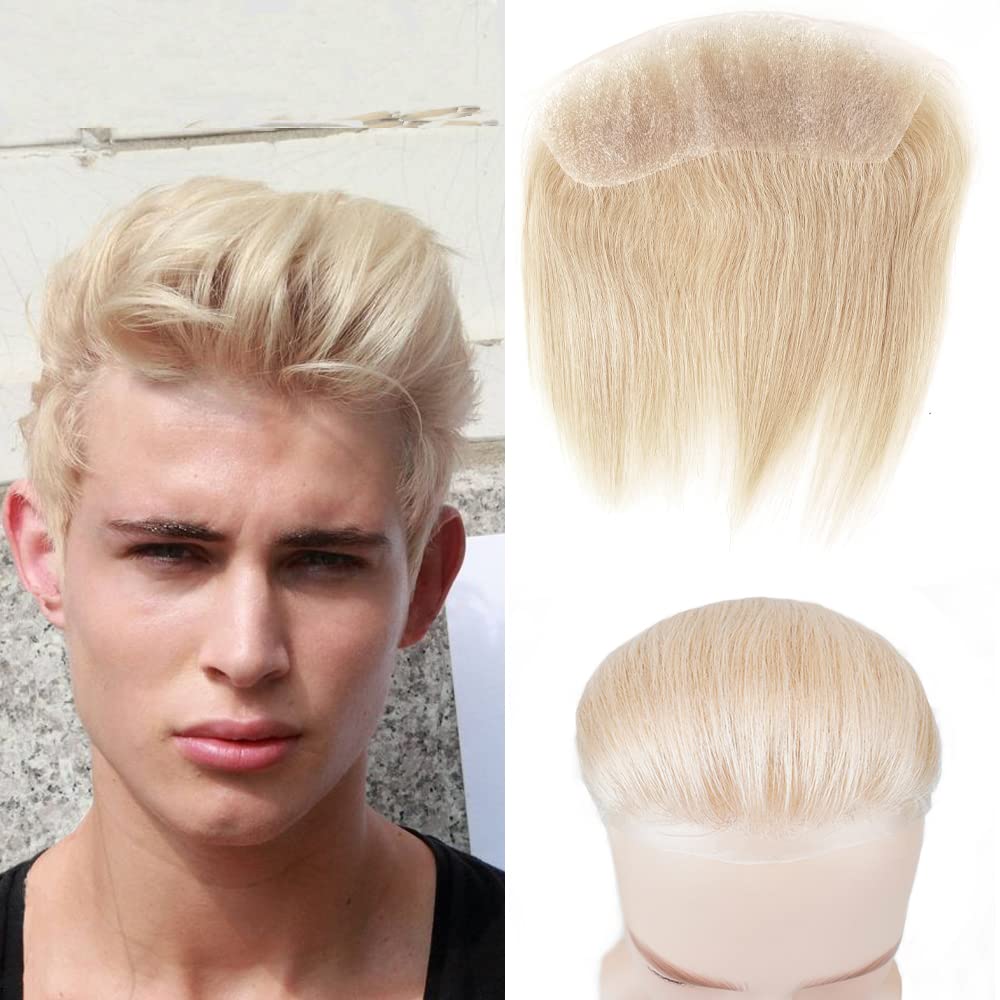 Lordhair V-Shape Frontal Hairpiece for Men, Natural Human Hair System with PU Thin Skin for Receding Hairline Coverage