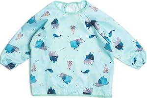 Minicoco Long Sleeve Mess Proof Bib Baby Feeding Bib for Toddlers, Waterproof Fabric, Soft and Machine Washable