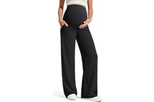G4Free BareFeel Maternity Dress Yoga Pants with Pockets Over The Belly Stretchy Work Slack Pregnancy Wide Leg Casual Trousers