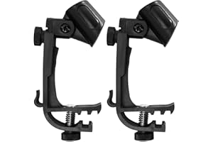 2-Pack Adjustable Drum Microphone Clips, Black, Functional Style, Metal Plastic