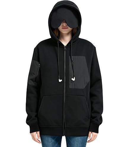 Airplane Hoodie with Eye Mask Airplane Mode Travel Hoodie Full Zip