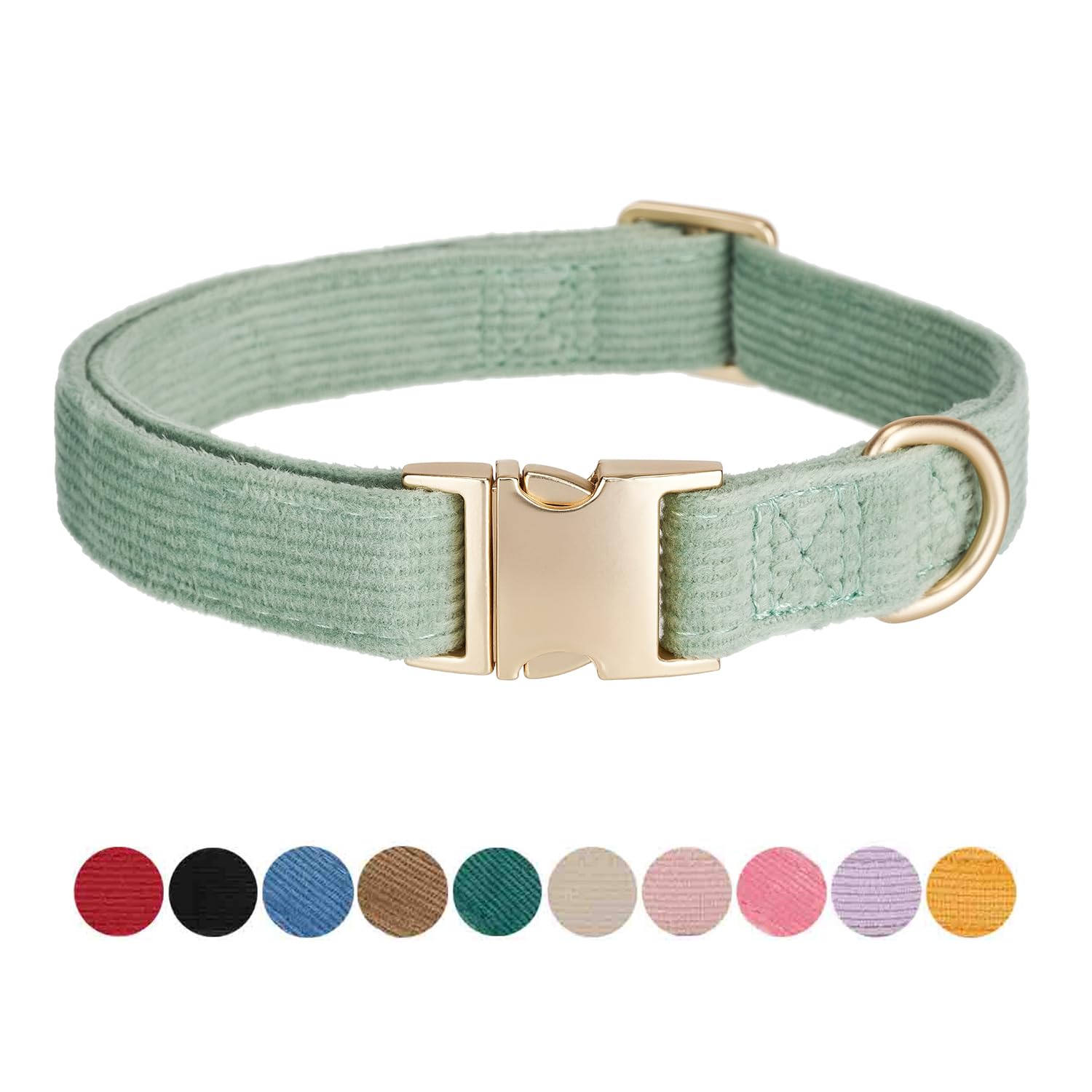 Petiry Green Dog Collar with Safety Metal Buckle Adjustable Durable Comfort Velvet Corduroy Dogs Collar for Medium Dogs Neck 31-49cm,Laurel Green — image 1