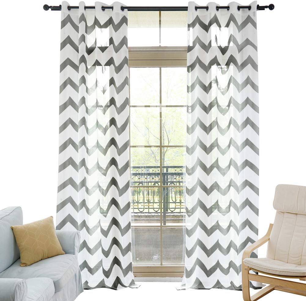 NAPEARLSheer Curtains, Geometric Patterns Design Voile Curtains 63 Inch Length, Grommet Top Sheer Privacy Curtains for Living Room, Bedroom, Set of 2 Panels (Each 52 x 84 in, Black)