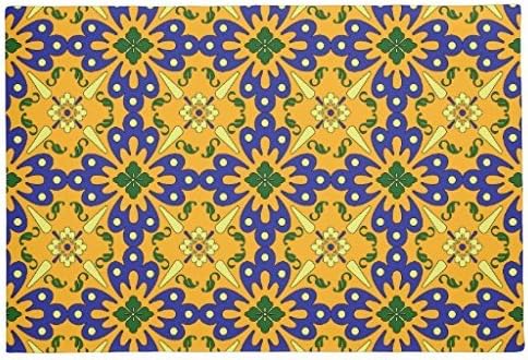 Orange Blue And Yellow Spanish Tile Pattern Doormat for Living Room Bathroom Bedroom Kitchen Door Mat Rug 60x40cm Rubber Floor Home Mats
