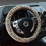 Besplore Leopard-Print Steering Wheel Cover,Plush,Beige