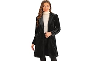 Allegra K Velvet Coat for Women's Lapel Double-Breasted Long Outerwear Winter Coats
