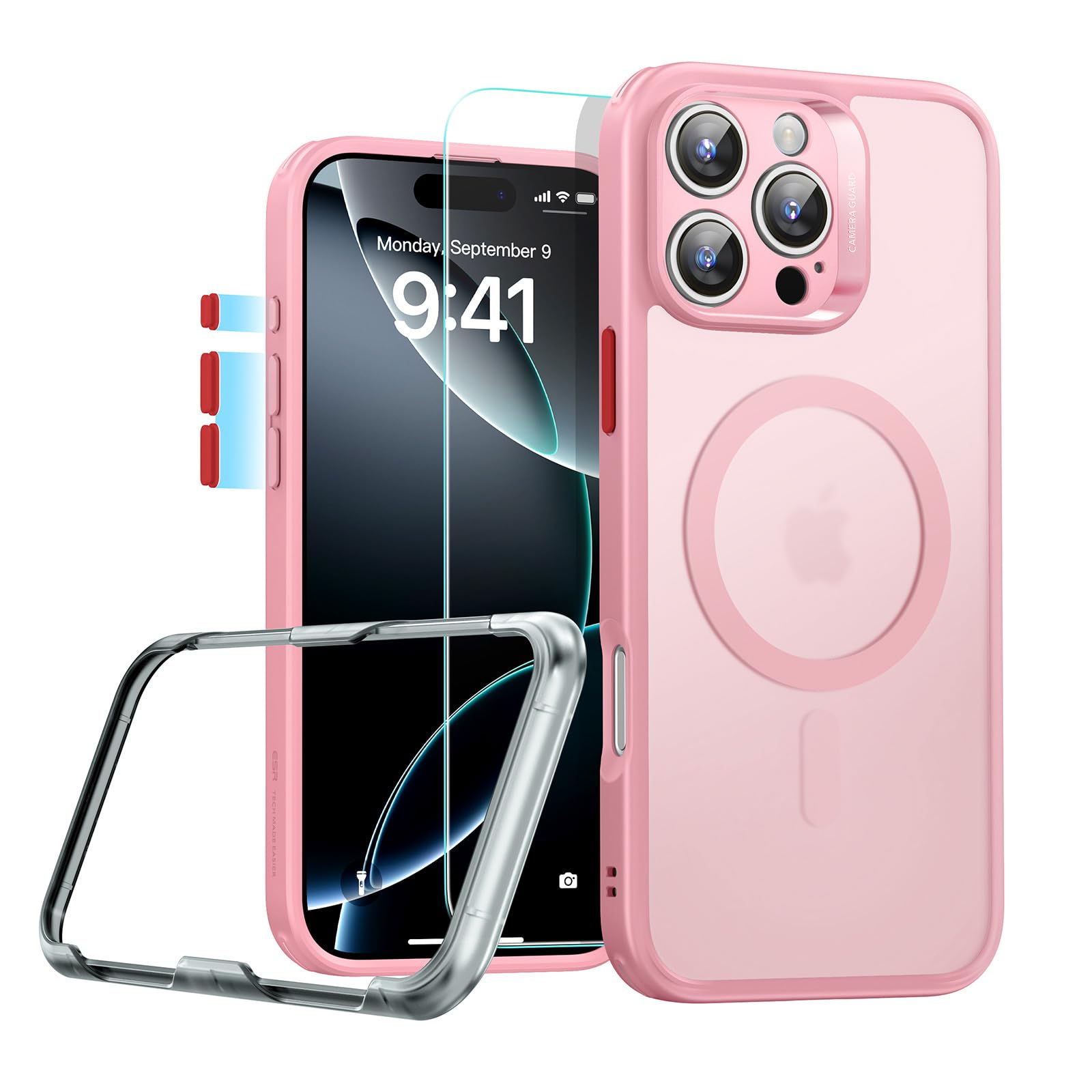 Photo 1 of ESR for iPhone 16 Pro Max Case (4 in 1) Set, Translucent Matte Case, Compatible with MagSafe, Military-Grade Protection, Classic Series,Frosted Pink