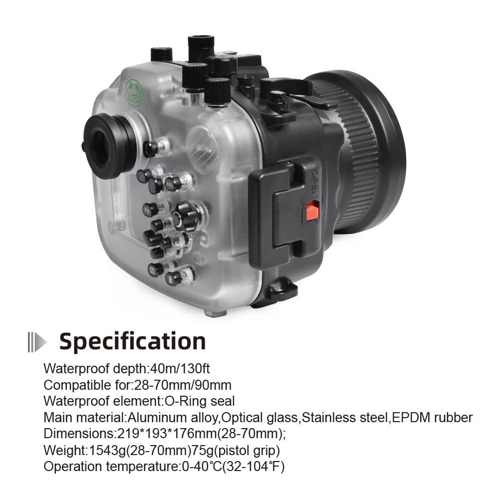 Seafrogs Underwater Housing for Sony A7R IV (ILCE-7RM4A), Waterproof Case for Sony A7R Mark IV + FE 28-70mm, 16-35mm F4, 24-70mm F4, 24mm F1.4 GM, 50mm F1.8, 85mm F1.8 Lens-Black