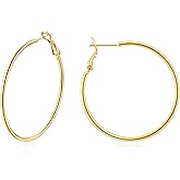 XIUQILAI 14K Gold Plated 925 Sterling Silver Posts large Hoop Earrings for Women, Hypoallergenic Big Hoop Earrings Lightweight Jewelry for Women 30/40/50/60/70MM