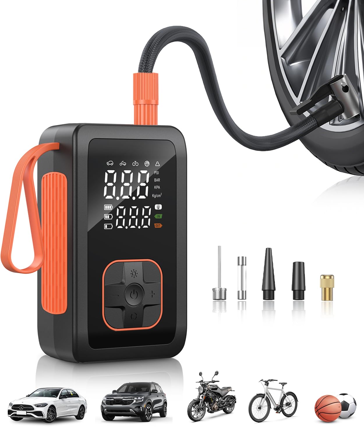 Photo 1 of ***MISSING PARTS ***Hafuloky Tire Inflator Portable Air Compressor, 150PSI & 3X Faster Cordless Air Pump for Car Tires with LED Light, Tire Pump with Cigarette Lighter Plug for Cars, Motorcycles, Bicycles, Balls(Black)