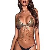 Crystal Sequins Body Chains Tassel Bra Crop Top Beach Bikini Rave Dance Belly Necklace Strap Backless Chain Halter Party for Women Slim Fit