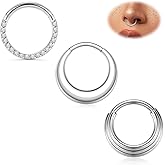 316L Stainless Steel Septum Jewelry Septum Rings 3PCS Seamless Clicker Ring 16G Septum Piercings Hinged Segment Nose Hoop Ring Daith Tragus Rook Cartilage Hoop Earring Helix Conch Piercing Jewelry