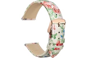 WOCCI Flower Watch Band, Genuine Leather Replacement Straps, Quick Release Bands, Stainless Steel Clasp, 18mm 20mm 22mm