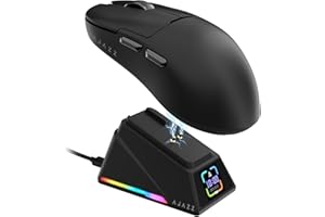 A.JAZZ AJ159APEX 8Khz Wireless Gaming Mouse Ultralight 56g with Magnetic Screen Charging Dock 42000DPI PAW3950 Sensor Tri Mode BT/2.4Ghz/Type-c Wired Programmable for Esport FPS PC Mac Gamer(Black)