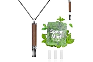 LAMKHOO Breathing Necklace to Quit Smoking and Vaping with Refillable Mint Pods Stop Smoking Aids Fidget Necklace for Anxiety Relief Smokeless Inhaler for Adults (Rosewood)