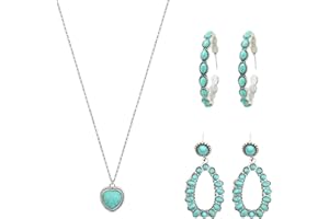 Yowivon Western Jewelry for Women, Bohemian Turquoise Necklace, Vintage Earrings and Bracelet,Drop Dangle Earrings Summer Jewelry Layered Necklaces Layered Bracelets