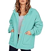 Yousify Womens Oversized Button Down Sweatshirts Jackets Casual Stand Collar Lantern Sleeve Coats Trendy Fall Outerwear