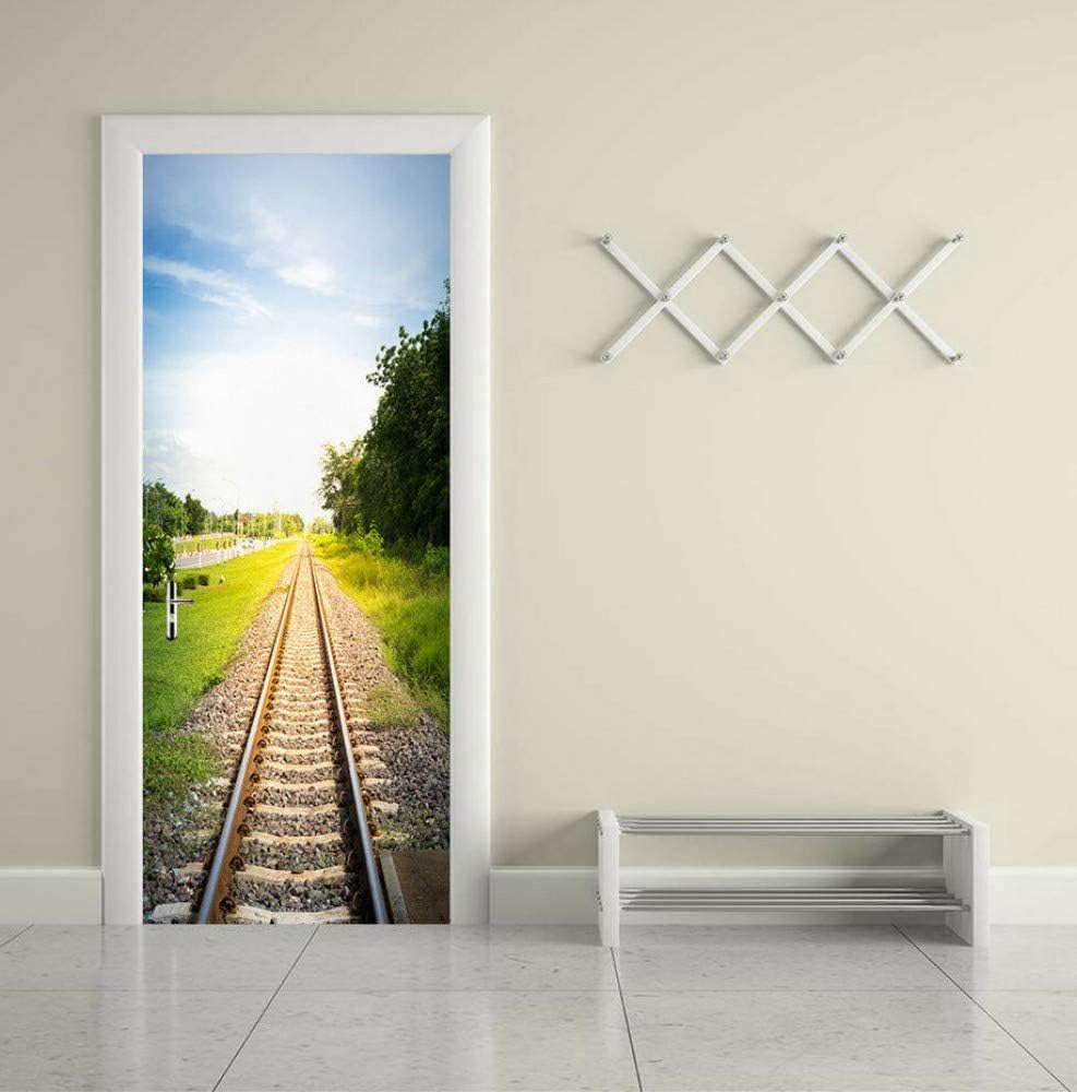 PANDABOOM 3D Vintage Railway Train Door Wrap Mural Decal Wall Sticker Home Wallpaper Decor 77X200Cm
