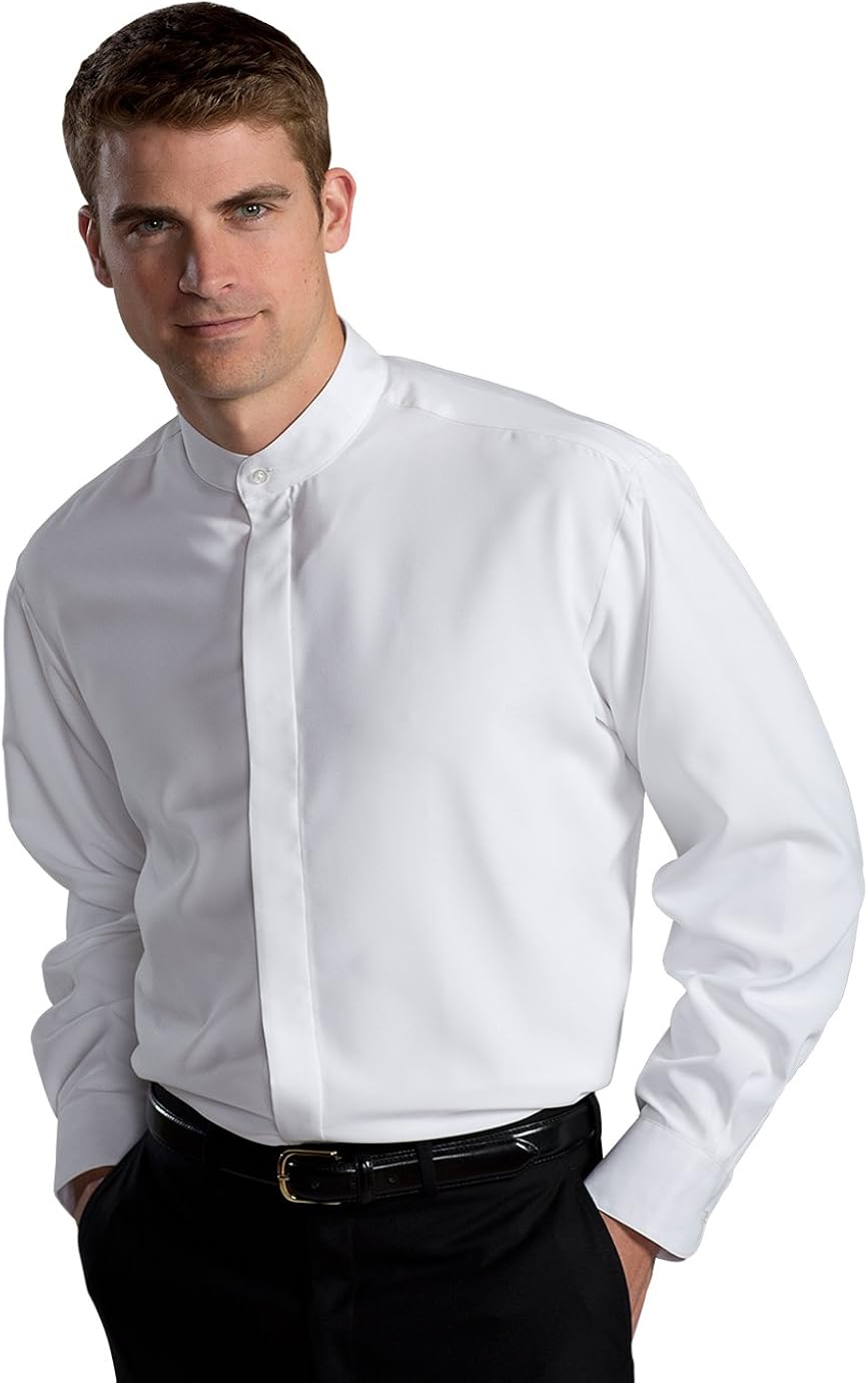 Long Sleeve Banded Collar Shirt, WHITE 