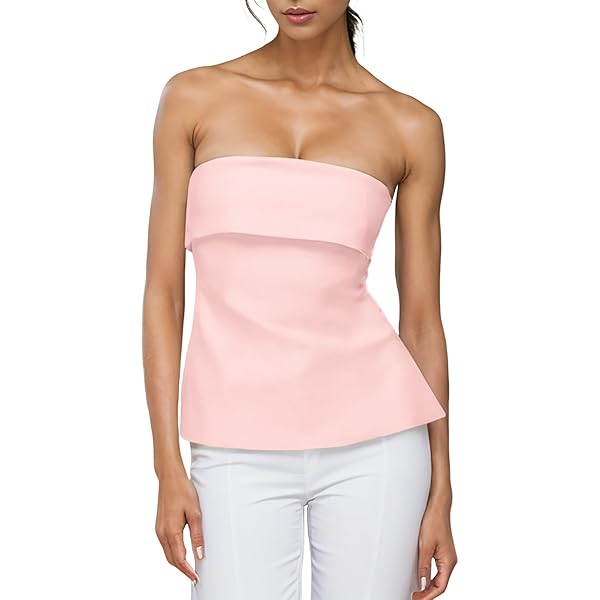 トップス tope tubetop QINSEN Tube Tops for Women Summer Going Out Strapless Tank