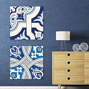 2 Panel Square Canvas Wall Art - Blue Floral Pattern Patterns - Giclee Print Gallery Wrap Modern Home Art Ready to Hang - 12"x12" x 2 Panels