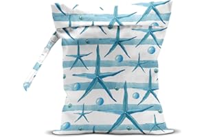 zcyxuuw Wet Dry Bag for Swimsuit, Travel, Beach, Pool, Diapers, Dirty Yoga Gym Clothes, Makeup, Waterproof Reusable Beach Bag with Ocean Decor Starfish Sea Horse Anchor