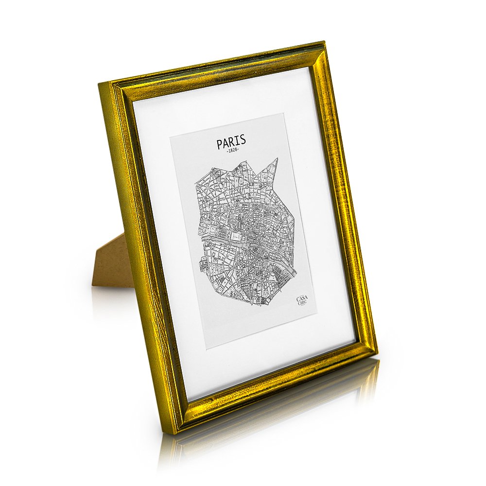 Antic by Casa Chic Solid Wood Shabby Chic Photo Frame 10x8 inch Glass Front With Picture Mount for 5x7 inch Photo 2 Centimetre Edge Width Gold