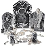 Prextex Halloween Graveyard Set for Spookiest Halloween Decoration Includes Spider Webbing, Mini Skulls, Bones, and RIP Gravestones Best Halloween Decor